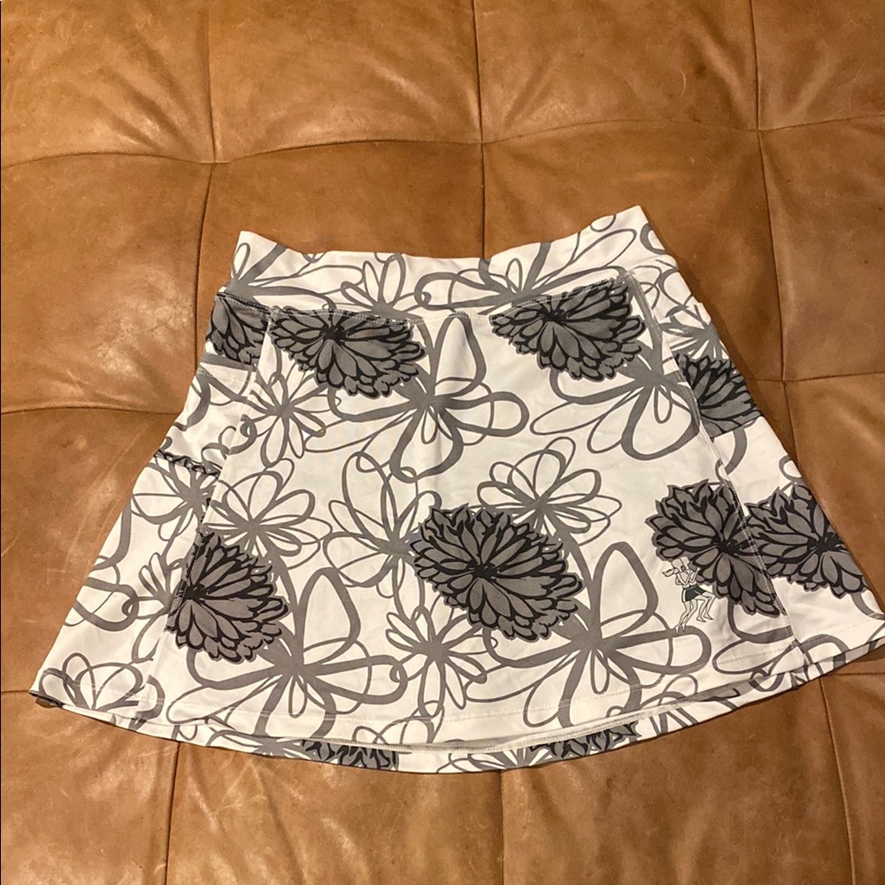 Floral Patterned Gray and White Running Skirt with attached Shorts